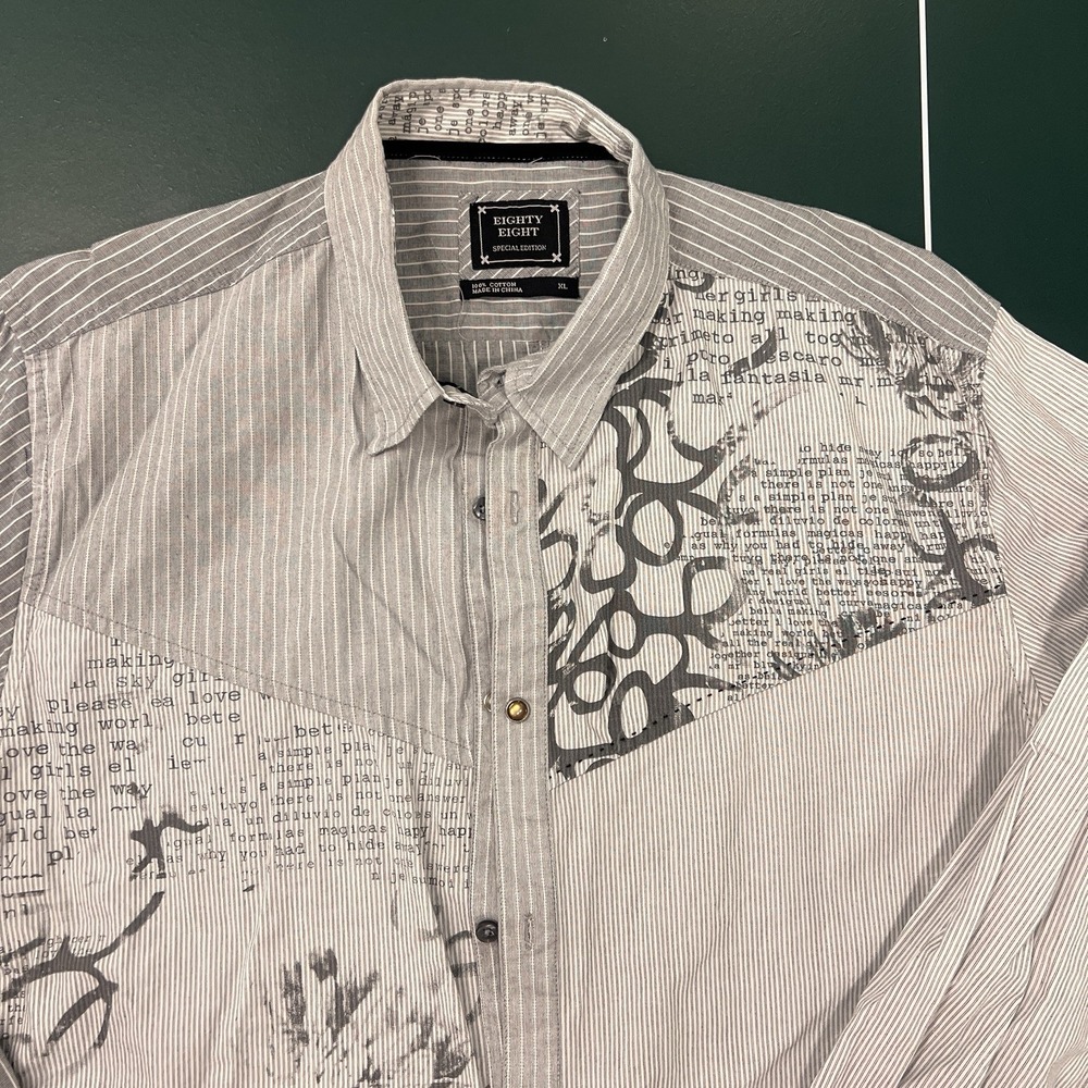 Vtg Y2K Era Mens Button Down Shirt Gothic Eighty Eight Tag Sz XL Contrast Fabric